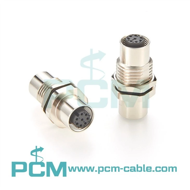 M12 Actuator And Sensor Receptacle Panel Feed Through Connector