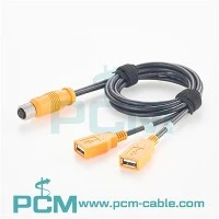 M12 A কোড 8 পিন টু ডুয়াল USB A কেবল